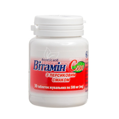 Вітамін С (аскорбінова кислота) таблетки жувальні персик 500 мг 30 штук