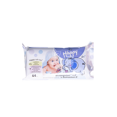 Серветки вологі Хеппі (Happy) збагачені вітаміном E для догляду 64 штуки