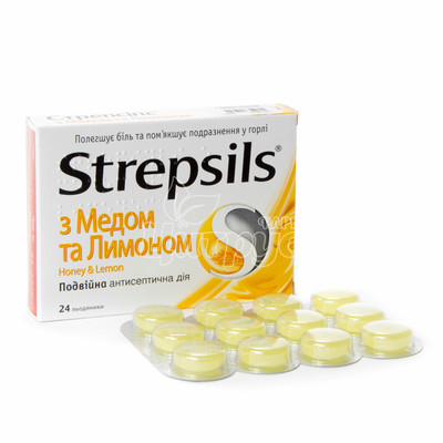 Стрепсилс Мед і лимон льодяники 24 штуки