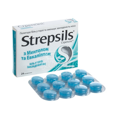 Стрепсилс Ментол і евкаліпт льодяники 24 штуки
