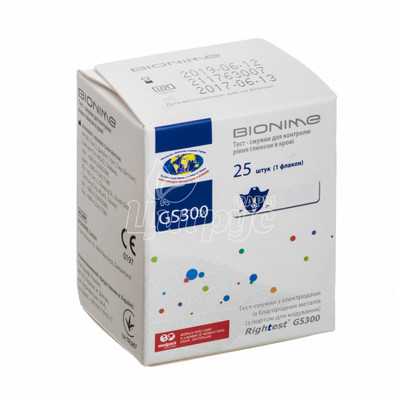 Тест-смужки для глюкометра Біонайм Райтест (Bionime Rightest) GS300 25 штук