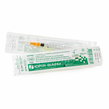 Шприц 1 мл інсуліновий U-100 3-компонентний Юрія-Фарм 2 голки (25G x 1/2) (0,5 x 13 мм) і (30G x 3/8) (0,3x 9 мм)