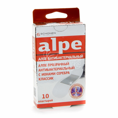 Лейкопластир бактерицидний Алпе (Alpe) класік з іонами срібла (76 мм х 19 мм) прозорий 10 штук