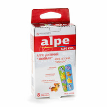 Лейкопластир дитячий Алпе (Alpe) зоопарк з антисептиком (76 мм х 19 мм) 8 штук