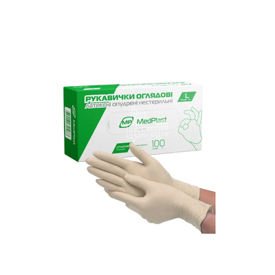 Рукавички оглядові латексні МП Медпласт (MP Medplast) нестерильні припудрені розмір L