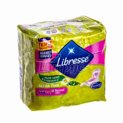 Прокладки гігієнічні жіночі Лібресс (Libresse) Ультра Нормал Софт Алое і Ромашка (Ultra Normal Soft Aloe Vera & Camomile) 4 краплі 10 штук