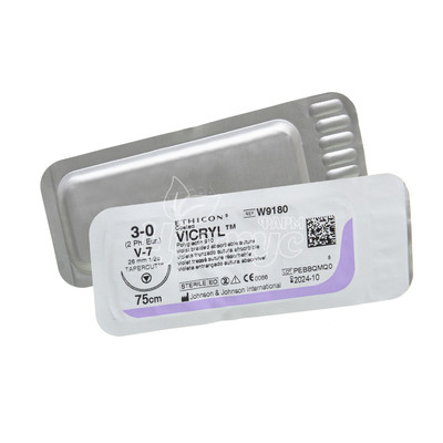 Шовний матеріал Вікрил (Vicril) з покриттям 3/0 колючо-ріжуча 26 мм 1/2 кола фіолетовий довжина нитки 75 см