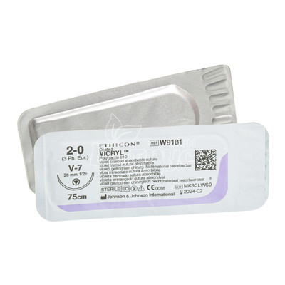 Шовний матеріал Вікрил (Vicril) 2/0 колючо-ріжуча голка 26 мм 1/2 кола фіолетовий довжина нитки 75 см 1штука (W9181)