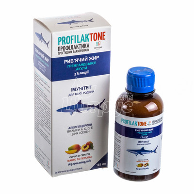 Профілактон риб*ячий жир сироп з Олією з печінки гренландської акули зі смаком манго-персик 165 мл