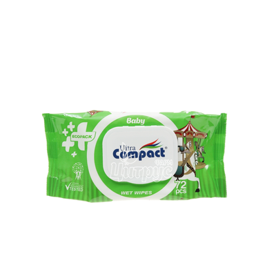 Серветки вологі дитячі Ультра Компакт (Ultra Compact Ecopack) з клапаном 72 штуки