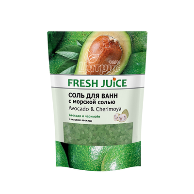 Сіль для ванн Фреш Джус (Fresh Juice) Авокадо і черімойя (Avocado & Cherimoya) дой-пак 500 г