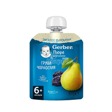 Пюре дитяче Гербер (Gerber) фруктове груша-чорнослив вітамінний з 6 місяців пауч 90 г