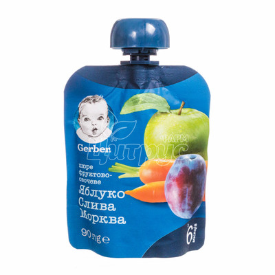 Пюре дитяче Гербер (Gerber) фруктово-овочеве яблуко і морква з 6 місяців 90 г