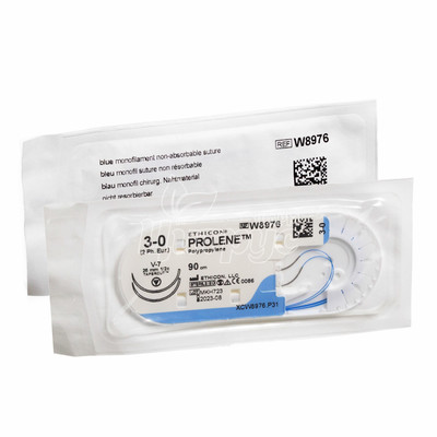 Шовний матеріал Пролен (Prolene) 3/0 колюча - ріжуча голка Tapercut 26 мм 1/2 кола синій довжина нитки 90 см 2 штуки (W8976)