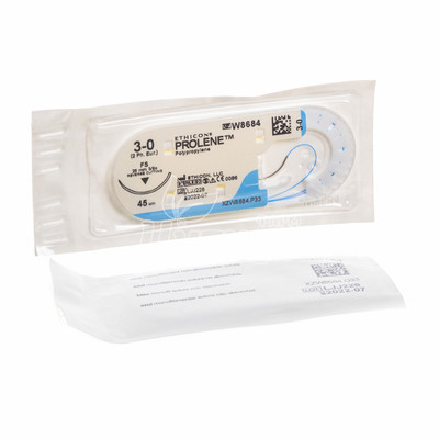 Шовний матеріал Пролен (Prolene) 3/0 ріжуча голка 26 см 3/8 кола синій довжина нитки 45 см (W8684)