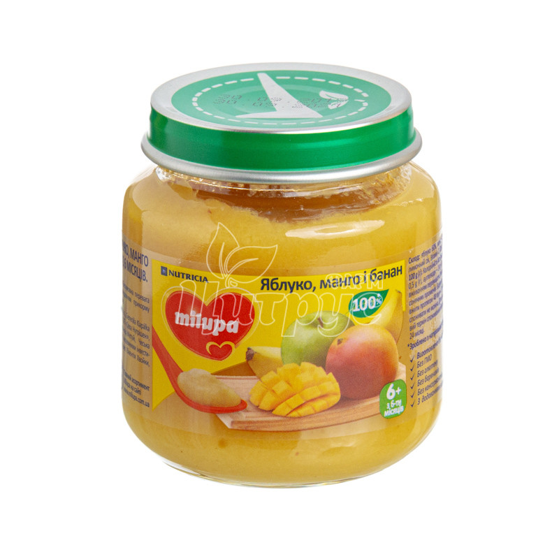 фото 1/Пюре дитяче Мілупа (Milupa) фруктове яблуко манго і банан з 6 місяців 125 г