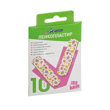 Лейкопластир бактерицидний на плівковій основі С-Пласт (2,5 см х 7,2 см) водостійкий з дитячими малюнками 10 штук