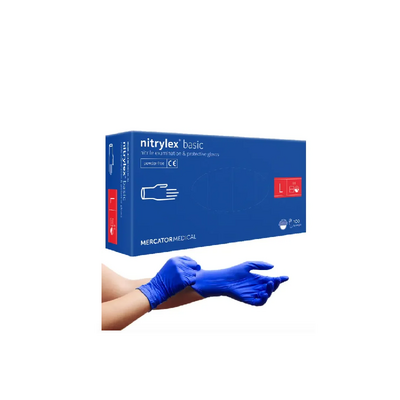 Рукавички оглядові нітрилові Нітрілекс (Nitrylex) Бейсік (Basic) нестерильні неприпудренні розмір L