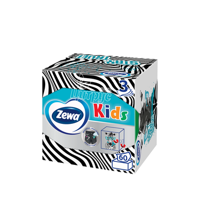 Хусточки носові паперові Зева Зоо (Zewa Zoo) 3-х шарові куб 60 штук