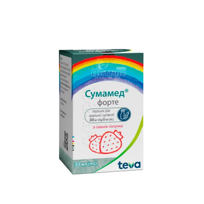 Сумамед Форте порошок для приготування суспензії полуниця 200 мг / 5 мл (1200 мг) 30 мл