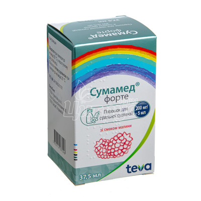 Сумамед порошок для приготування суспензії малина 200 мг / 5 мл (1500 мг) 37,5 мл