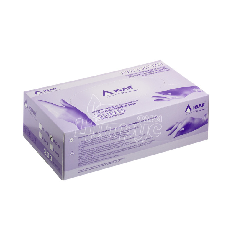 фото 3/Рукавички оглядові нітрилові Ігар (Igar) нестерильні неприпудренні розмір М (7-8) пара блакитні
