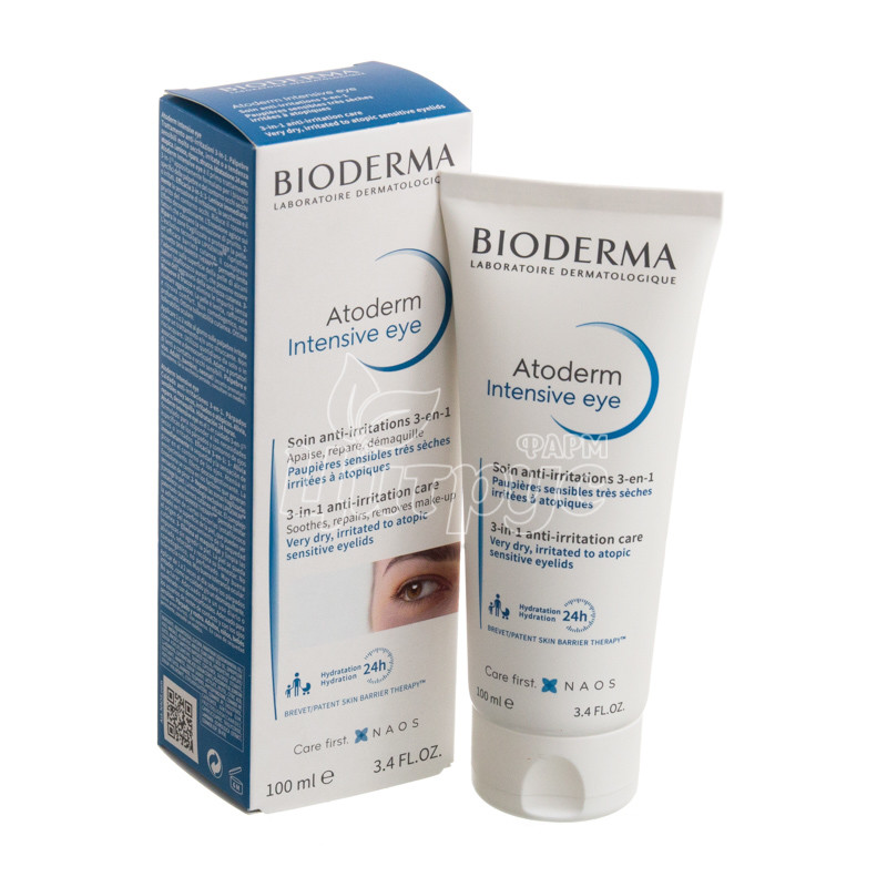 фото 1/Біодерма Атодерм (Bioderma Аtoderm) Інтенсив 3в1 засіб для контуру очей 100мл