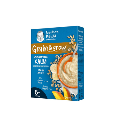 Каша молочної Гербер (Gerber) Органік (Organic) Пшенично-Вівсяна з бананом і манго з 6 місяців, 240г