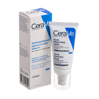 Цераве Фейшел Мойстранзінг Лосьойон (CeraVe Facial Moisturising Lotion) Крем зволожуючий для обличчя нічний для нормальної і сухої шкіри 52 мл