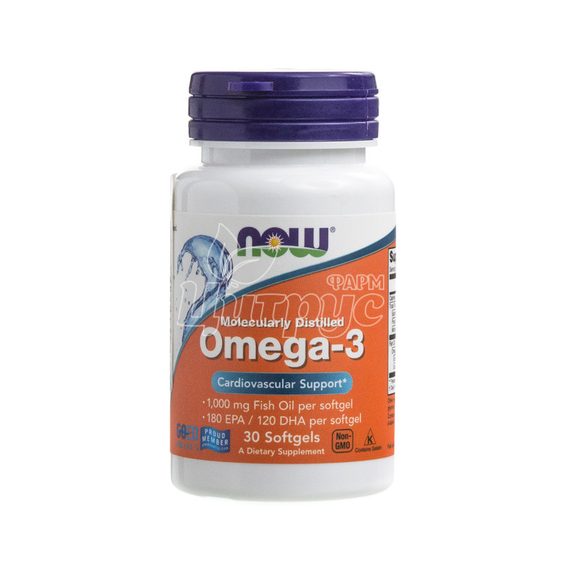 фото 1/Омега-3 30 штук Нау Фудс (Omega-3 Now Foods) Підтримка серця капсули гелеві
