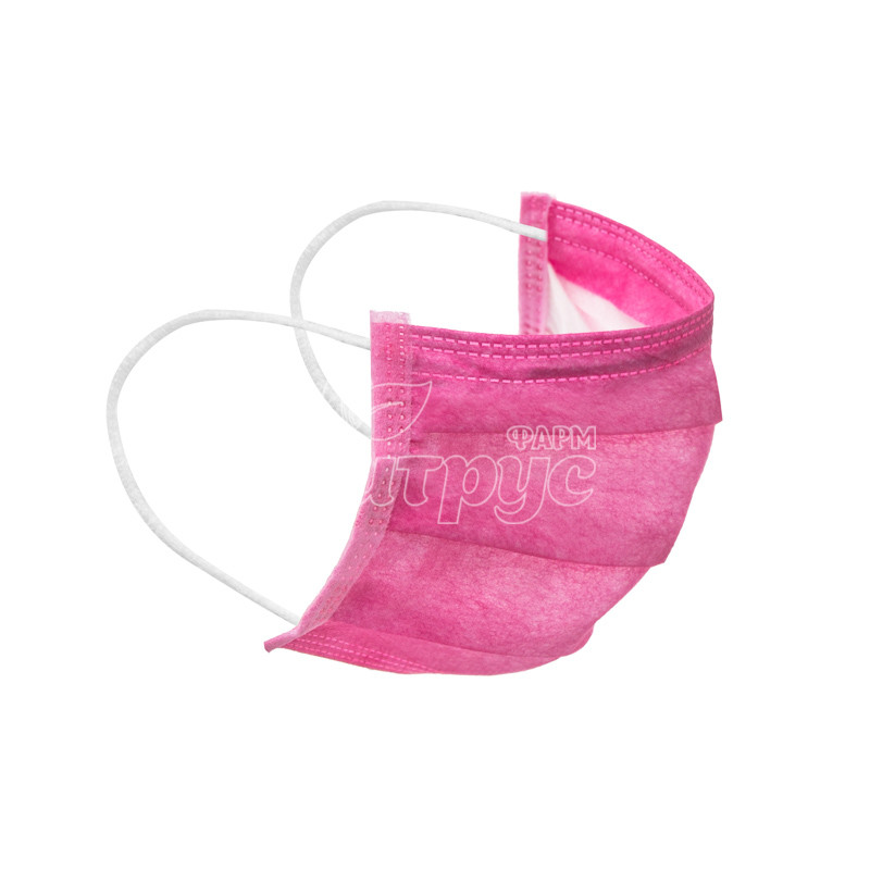 фото 1/Маска медична Славна 3-х шарова на гумових рожева 50 штук
