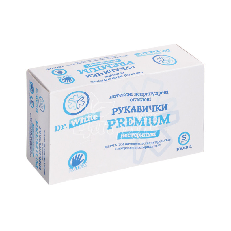 фото 1/Рукавички оглядові Доктор Вайт Преміум (Dr. White Premium) латексні нестерильні без пудри розмір S пара