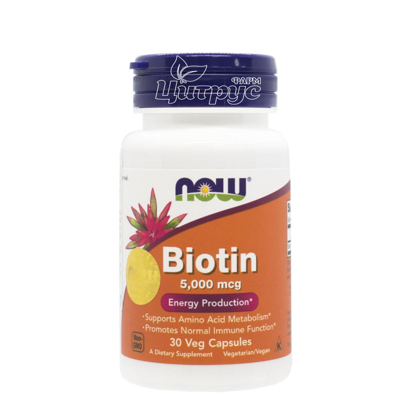 фото 1/Біотин 5000 мкг 30 штук Нау Фудс (Biotin Now Foods) капсули вегетеріанські