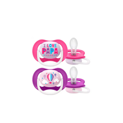 Соска-пустушка Філіпс Авент  ультра  ейр  ай лав (Philips Avent Utra air I love ) силіконова ортопедична для дівчаток 6-18 місяців 2 штуки SCF080/04