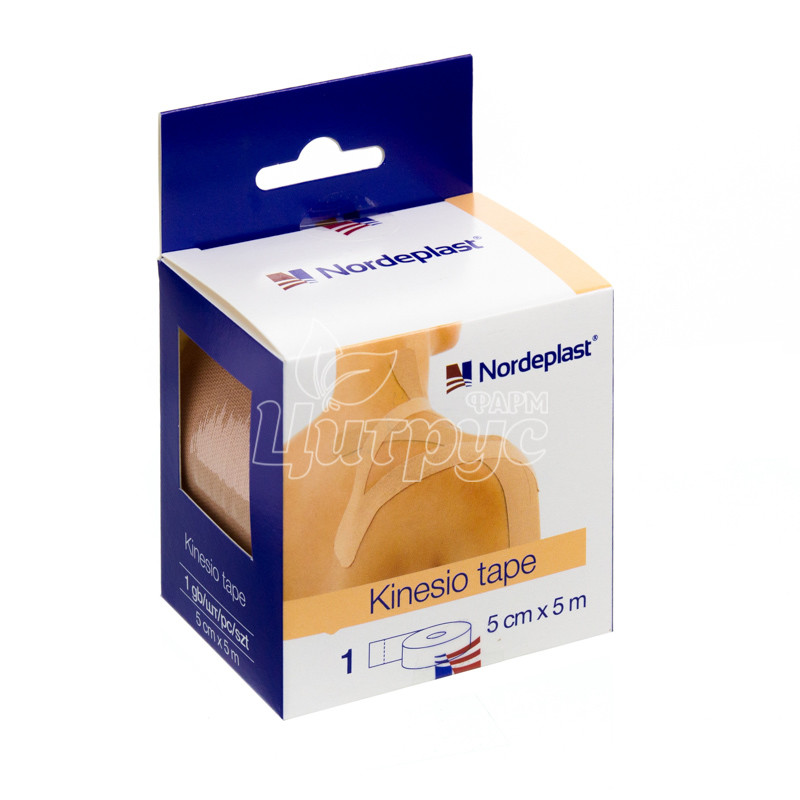 фото 1/Пластир кінеза Тейп 5 см х5 м бежевий