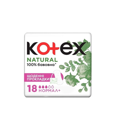 Щоденні прокладки Котекс (Kotex) сексуальна орієнтація Нормал плюс (Natural Normal plus) 18 штук