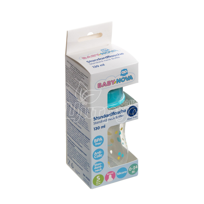фото 1/Бутылочка Беби-Нова (Baby-Nova)  полиэтиленовая  одноцветная 130 мл голубая 45010-2