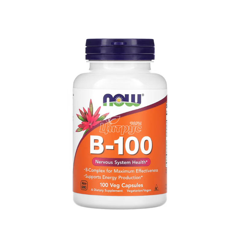 фото 1/Вітамін В-100  Нау Фудс (B-100 Now Foods) Підтримка нервової системи капсули вегетеріанські 100 мг 100 штук