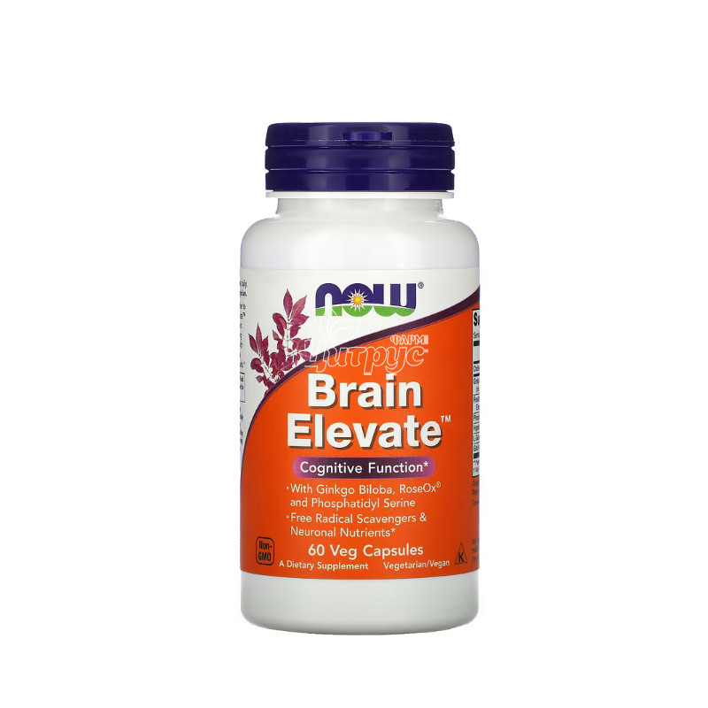 фото 1/Брейн Елевейт Нау Фудс (Brain elevate Now Foods) Підтримка роботи мозку капсули вегетеріанські 60 штук