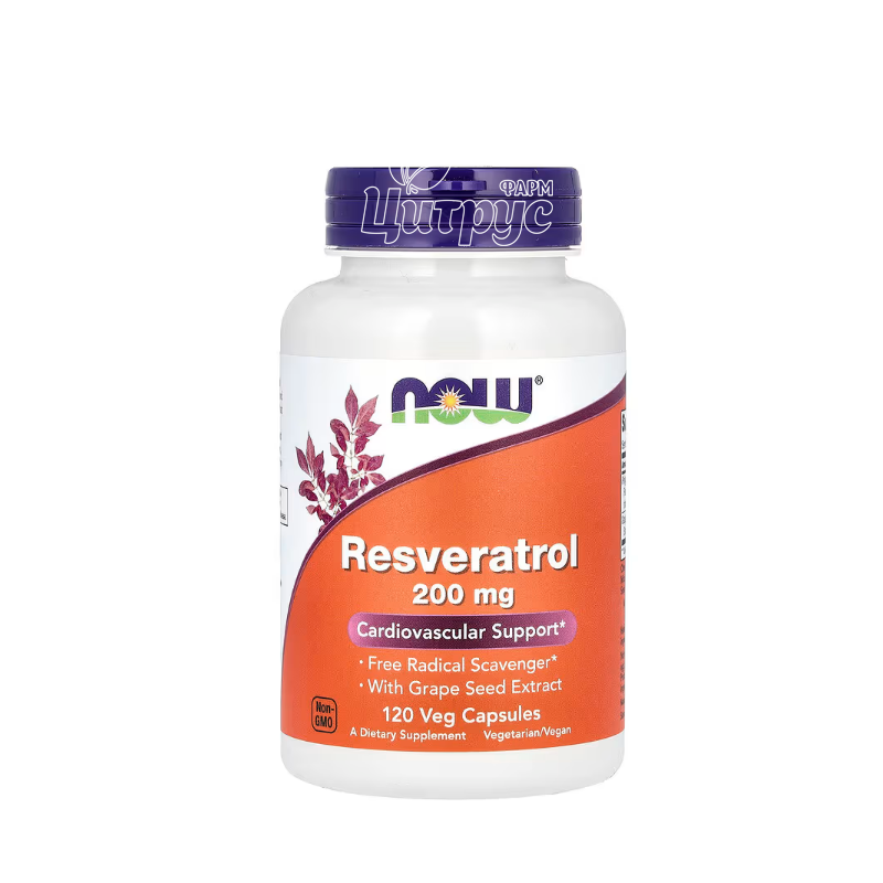 фото 1/Ресвератрол натуральний 200 мг 120 штук Нау Фудс (Natural Resveratrol Now Foods) капсули вегетеріанські