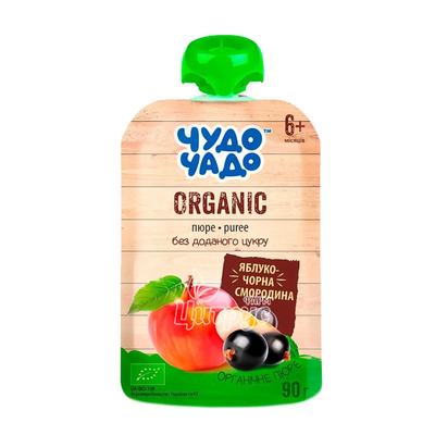 Пюре дитяче Чудо-Чадо Органік (Organic) Яблуко-чорна смородина без цукру з 6 місяців 90 г