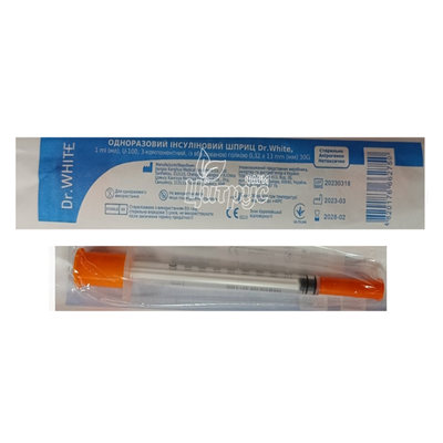 Шприц 1 мл інсуліновий U-100 3-компонентний Доктор Вайт (Dr. White) голка 30G (0,32х13 мм)