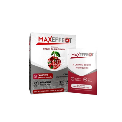 Максефект Вітамін С 1000 мг та цинк 15 мг порошок по 4 г зі смаком вишні та шипшини саше 20 штук