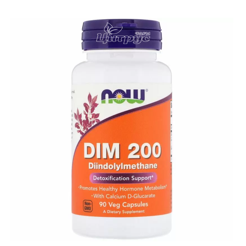фото 1/DIM 200 з кальцію Д-глюкарат 90 штук Нау Фудс (Dim-200 Now Foods) Підтримка гормонального балансу капсули вегетеріанські
