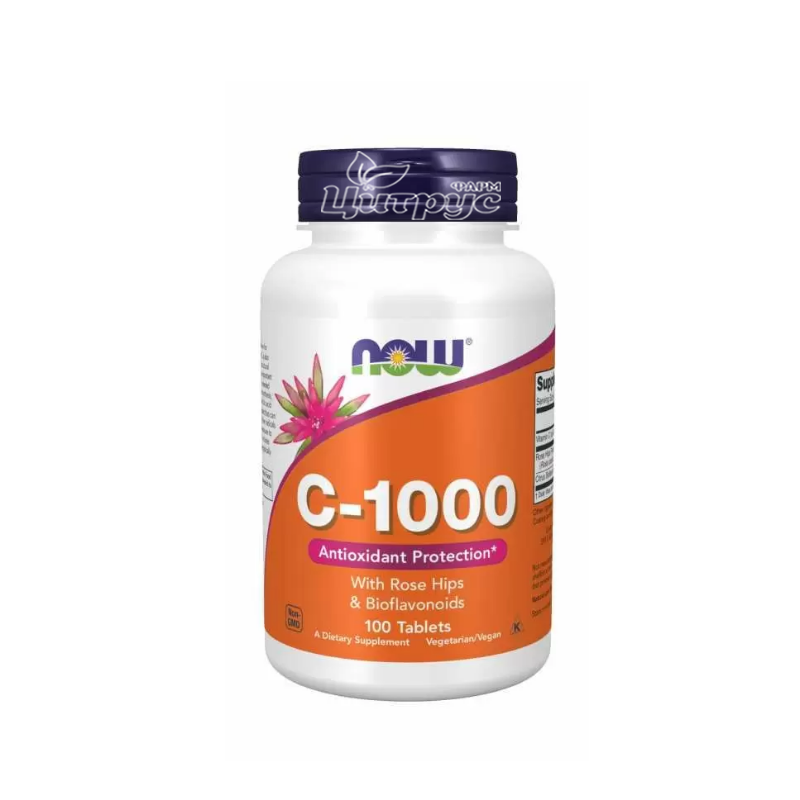 фото 1/Вітамін С-1000 з шипшиною та біофлавоноїдами 100 штук Нау Фудс (Vitamin C-1000  Now Foods) таблетки