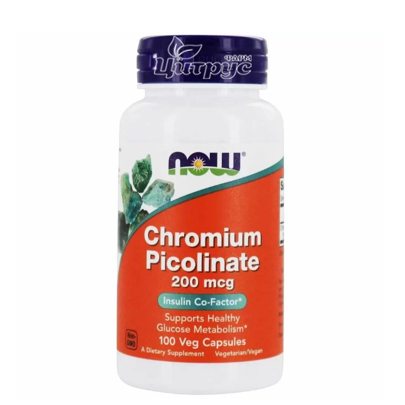 фото 1/Хром Піколінат Нау Фудс (Chromium Picolinate Now Foods) капсули вегетеріанські 200 мкг 100 штук