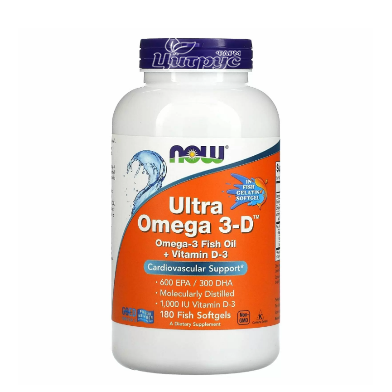фото 1/Омега Ультра 3D Нау Фудс (Omega Ultra 3D Now Foods) капсули гелеві 180 штук