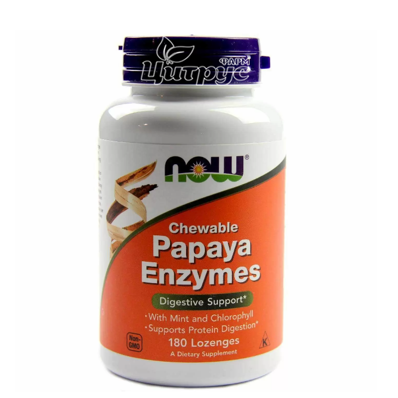фото 1/Папайя ензим 180 штук Нау Фудс (Papaya Enzymes Now Foods) Підтримка системи травлення таблетки для розсмоктування 