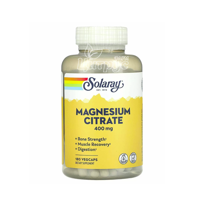 фото 1/Соларей (Solaray) Магнію Цитрат 400 мг 180 штук (Magnesium Citrate) веганські капсули 