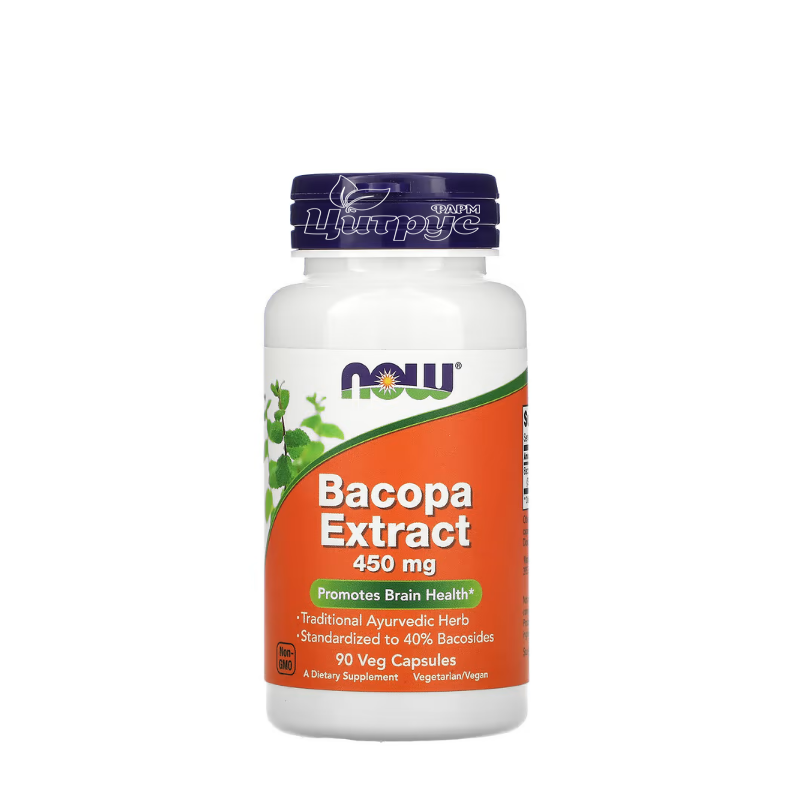 фото 1/Бакопа ектракт 450 мг 90 штук Нау Фудс (Bacopa Extract Now Foods) Підтримка нервової системи капсули вегетеріанські 